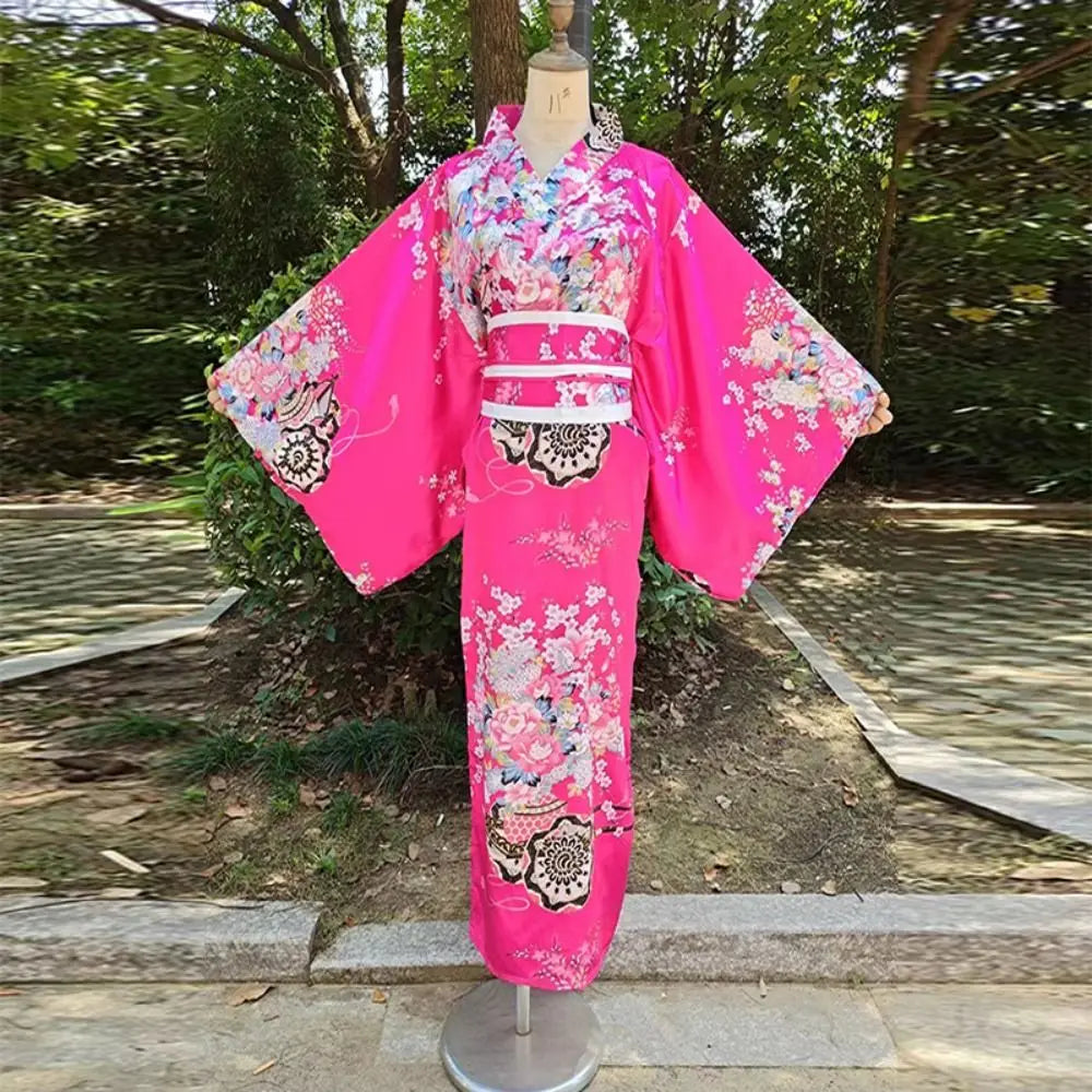 Cosplay Costume Traditional Japanese Kimono Japanese Style Elegance Sakura Girl Kimono Dress Asian Printed Floral