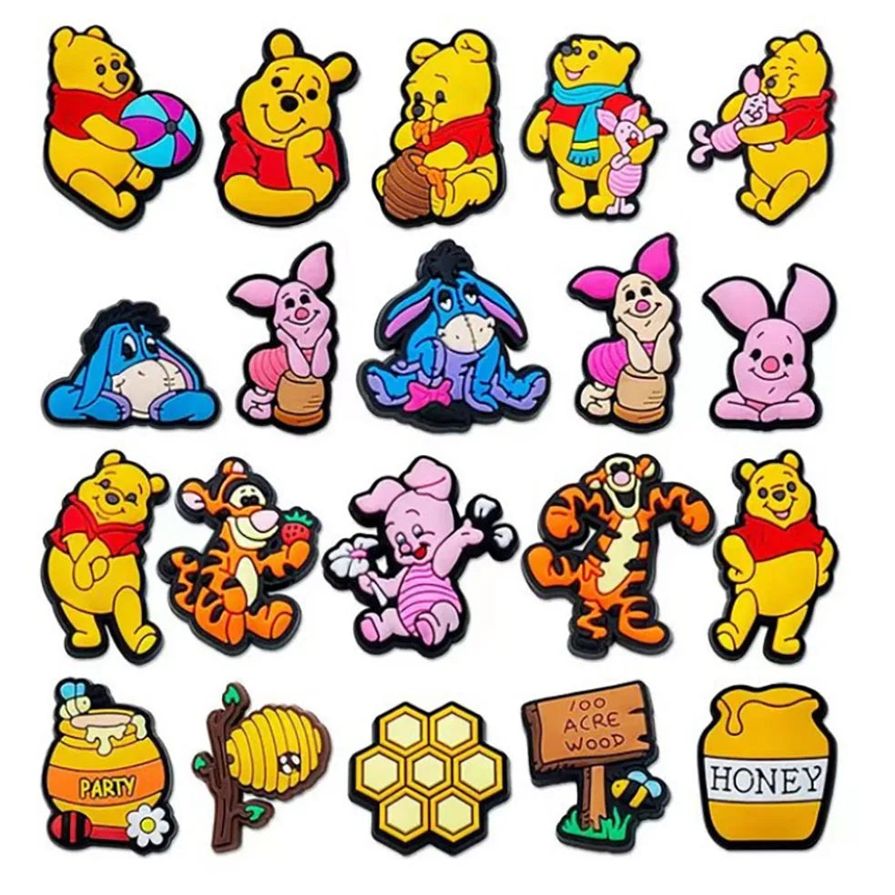 20pcs Hot Toys Disney Cartoon Winnie Pooh Shoe Charms for Shoes Decoration Accessories Classic Clog Sandal Buckle Kids Gifts