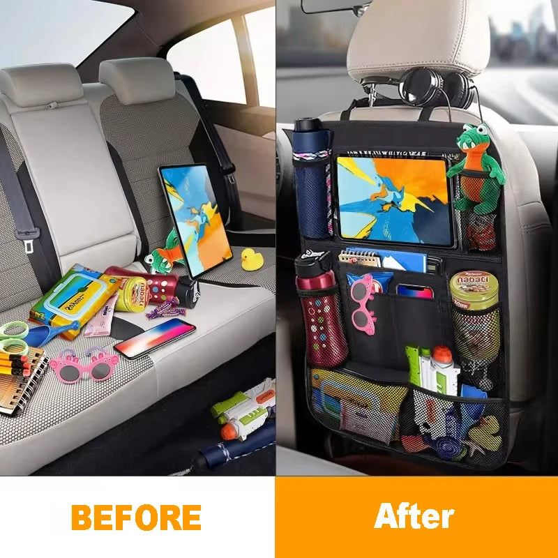 Car Seat Organizer Multi-functional Oxford Fabric Car Back Multi Pocket Storage Bag with Tablet Holder Protector for Kids