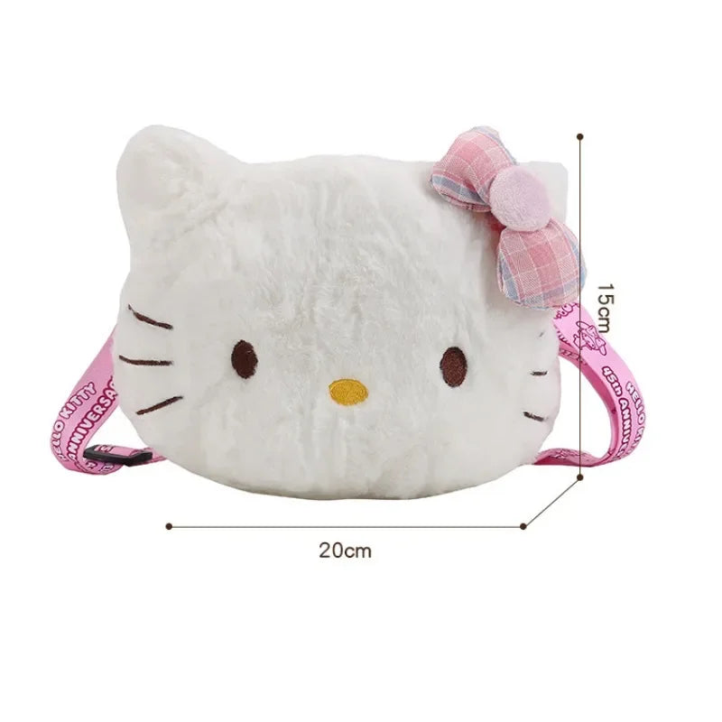 Miniso Cute Cartoon Hello Kitty Bow Crossbody Bag For Women Kawaii Fashion Plush White Kt Cat Shoulder Bag For Girls Kids Gifts