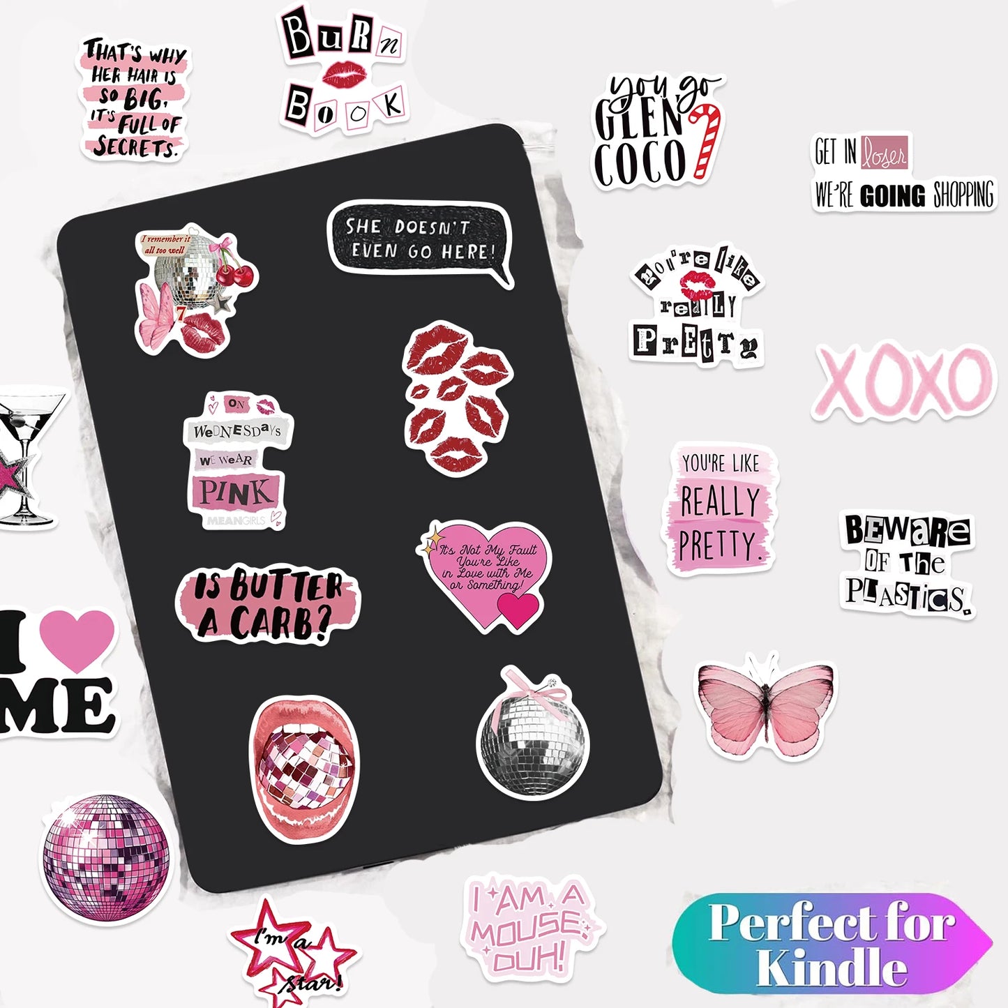 50pcs Ins Style Pink Ink Fresh Graffiti Stickers Suitable for Luggage Phone Cases Laptops Waterproof Cartoon Graffiti Stickers