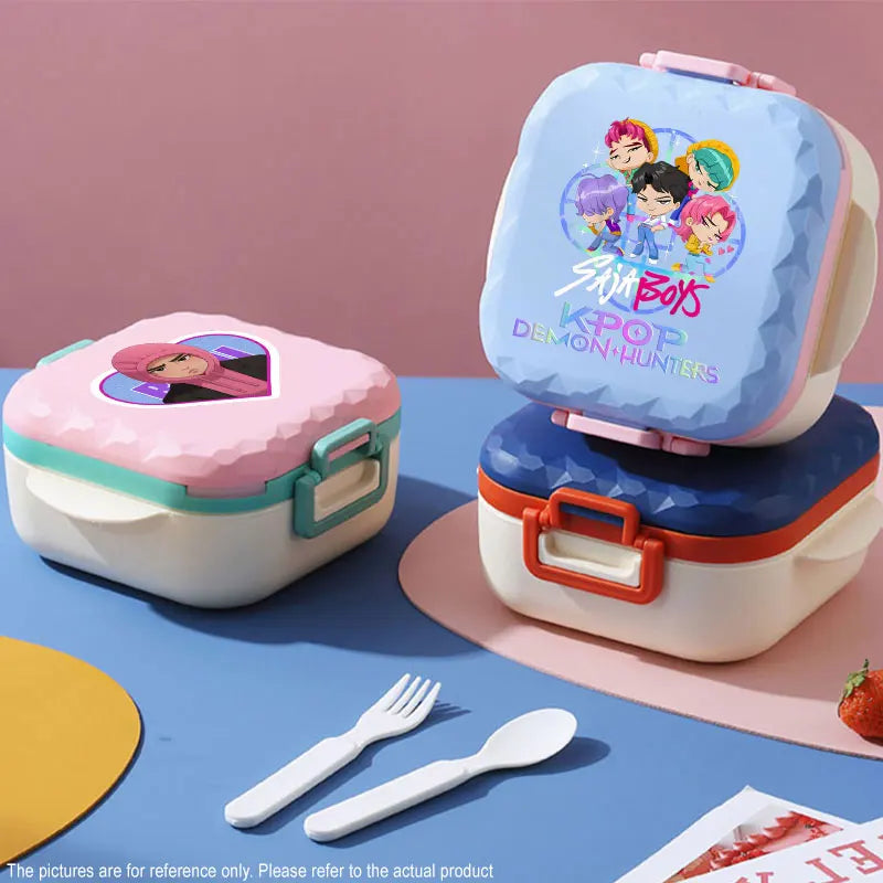 800ml For KPop Demon Hunters Lunch Box Microwave Heating Anime HUNTR/X Rumi Mira Zoey Bento Box BPA Free Comes with Tableware