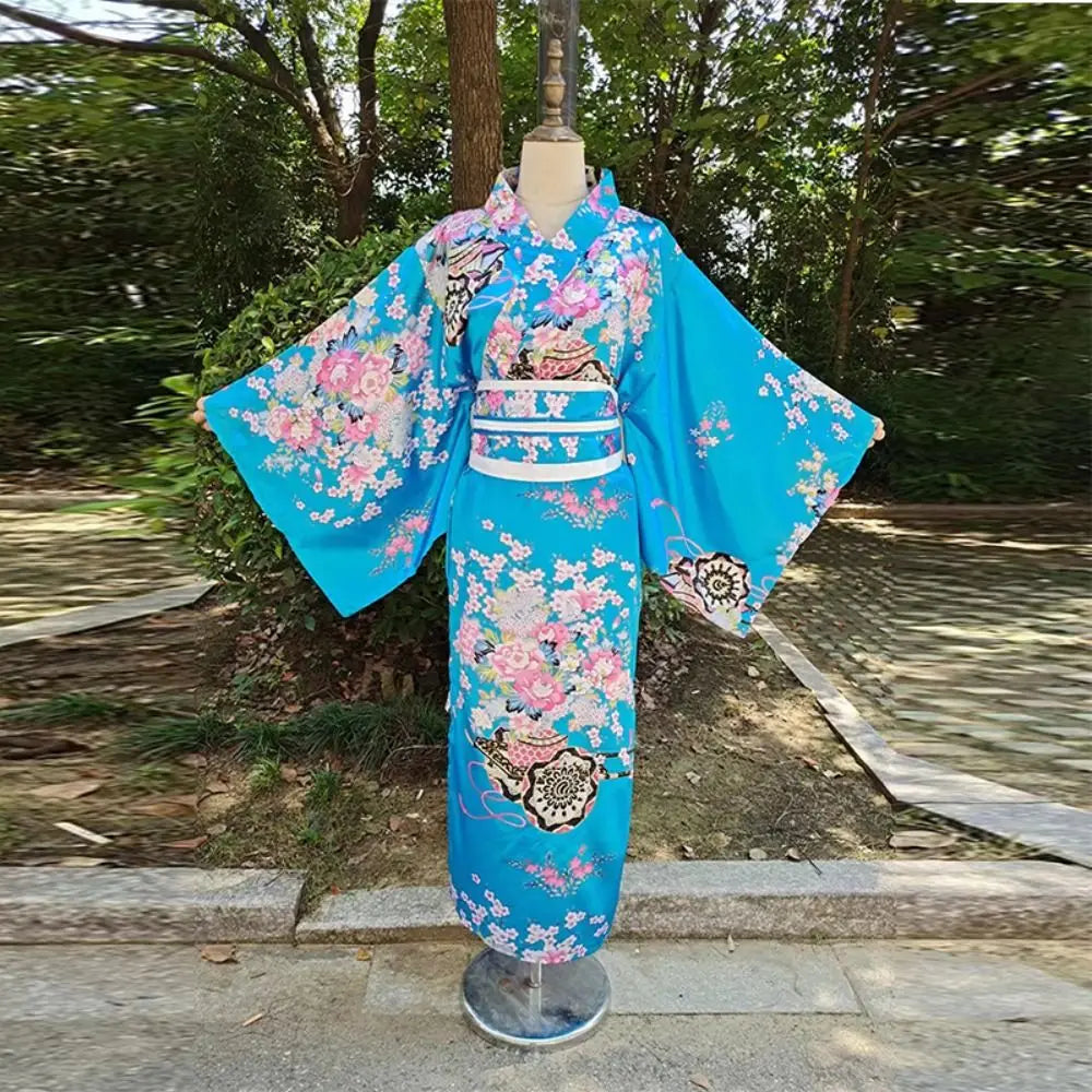 Cosplay Costume Traditional Japanese Kimono Japanese Style Printed Floral Sakura Girl Kimono Dress Asian Elegance