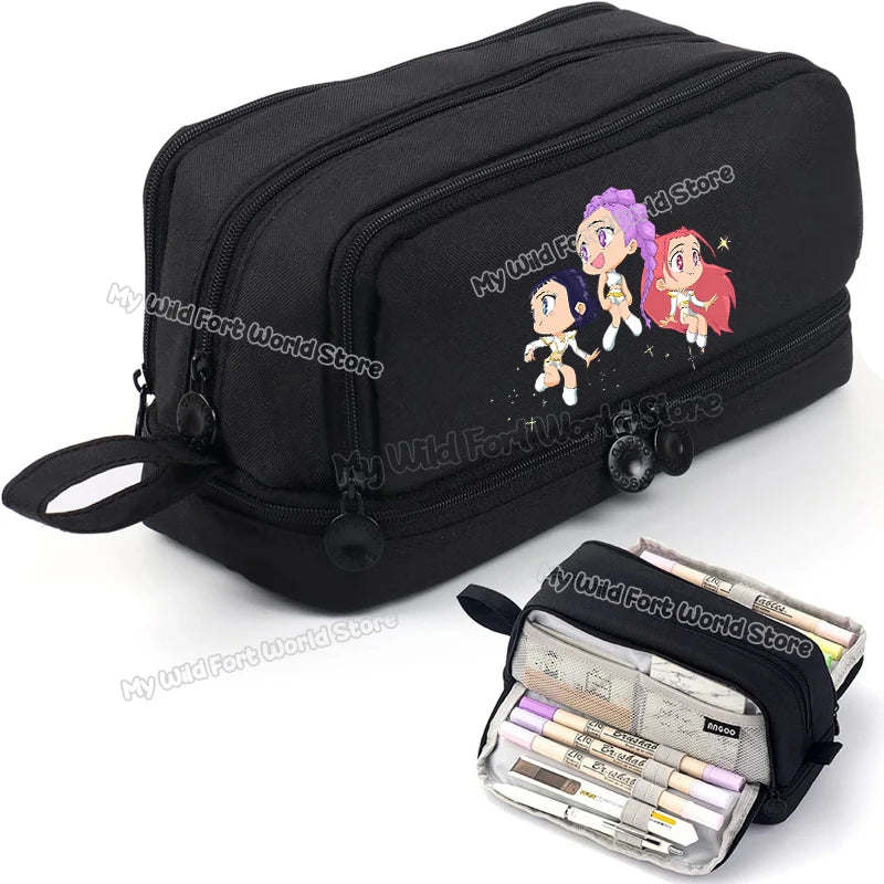 Kpop Demon Hunters High-capacity Pencil Bag Cartoon  Music Girl Pencilcase Rumi Mira Zoey Student Pen Case Kid School Stationery