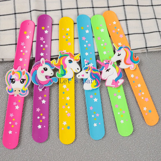 6Pcs Cartoon Unicorn Star Silicone Slap Bracelets Wristband Toys for Kids Birthday Party Favors Baby Shower Souvenir Goodie Bag
