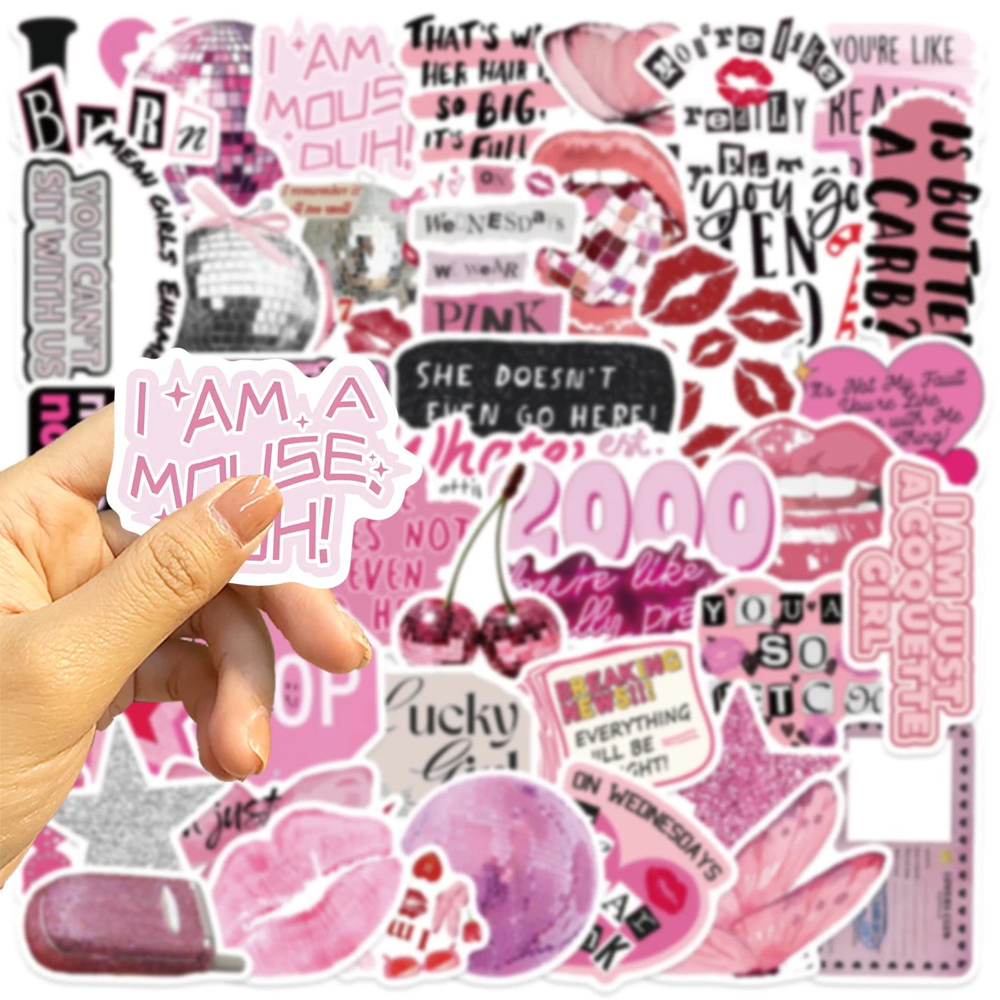 50pcs Ins Style Pink Ink Fresh Graffiti Stickers Suitable for Luggage Phone Cases Laptops Waterproof Cartoon Graffiti Stickers