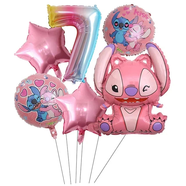 Pink Lilo and Stitch Angel Birthday Supplies Dishes Cup Plate Tablecloth Balloon Banner Girls Party Baby Shower Decorations