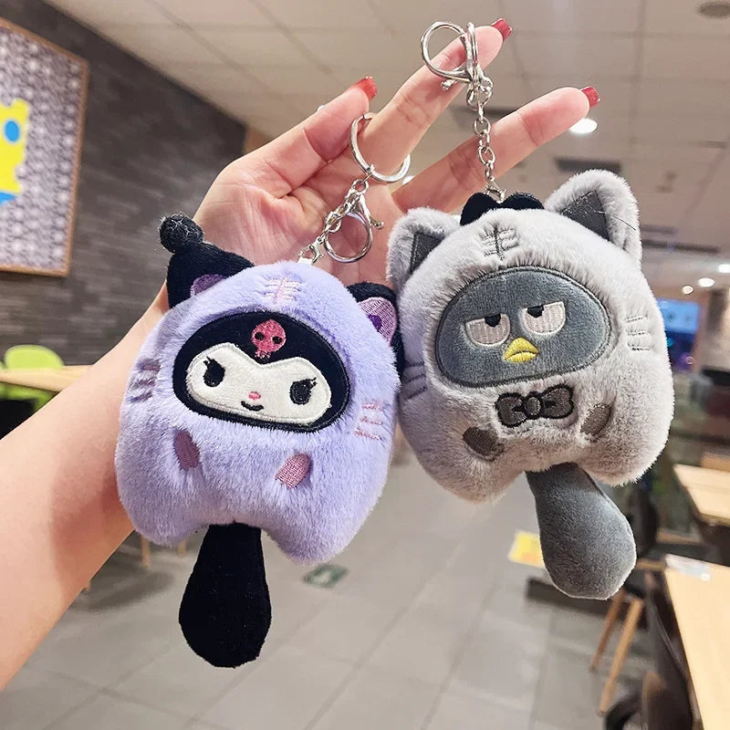 Sanrio Plush Doll Keychain Melody Cinnamoroll Pochacco Cute Key Ring Bag Pendant Gift Kids Toys Backpack Decoration Girl Gifts