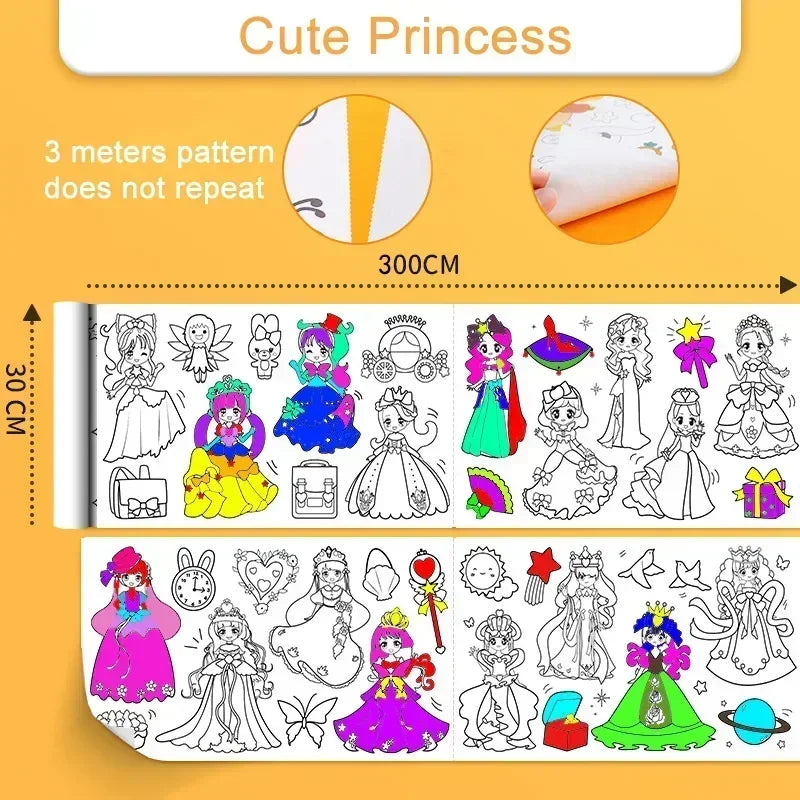 Children Drawing Roll Sticky Graffiti Scroll DIY Painting Color Filling Paper Coloring Papers for Kids Educational Toys Gifts