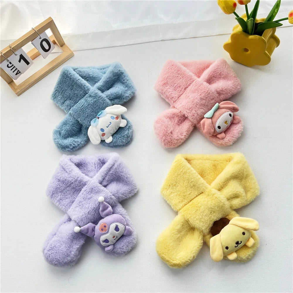 Kawaii Sanrio Plush Kuromi Children Scarf Cinnamoroll My Melody Anime Accessories Soft Thickened Kids Scarves Girls Cute Gifts