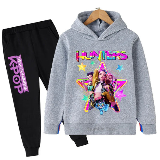 Kpop Demon Hunters Hoodie Set Kids Boys Girls Sportswear 3-12Y Autumn Anime Clothes