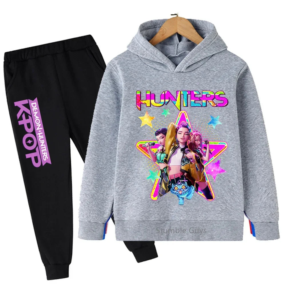 Kpop Demon Hunters Hoodie Set Kids Boys Girls Sportswear 3-12Y Autumn Anime Clothes