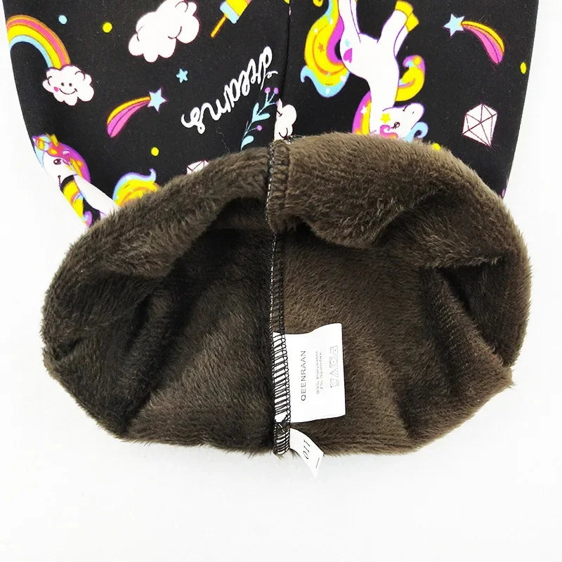 Autumn Winter Children Girls Cartoon Unicorn Pattern Printing Leggings Kids Velvet Thicken Warm Pants Boys Cotton Trousers 3-10T