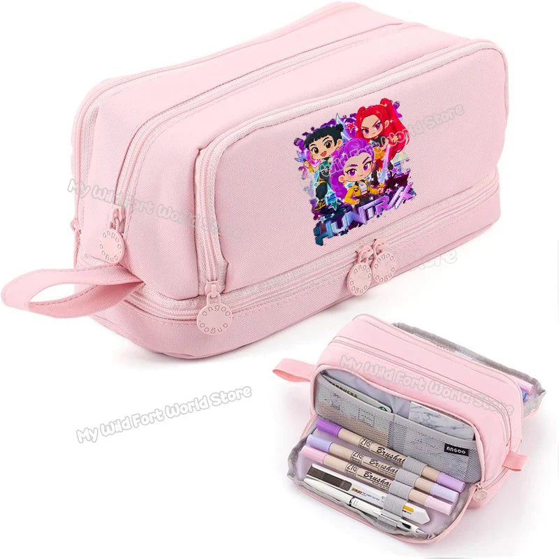 Kpop Demon Hunters High-capacity Pencil Bag Cartoon  Music Girl Pencilcase Rumi Mira Zoey Student Pen Case Kid School Stationery