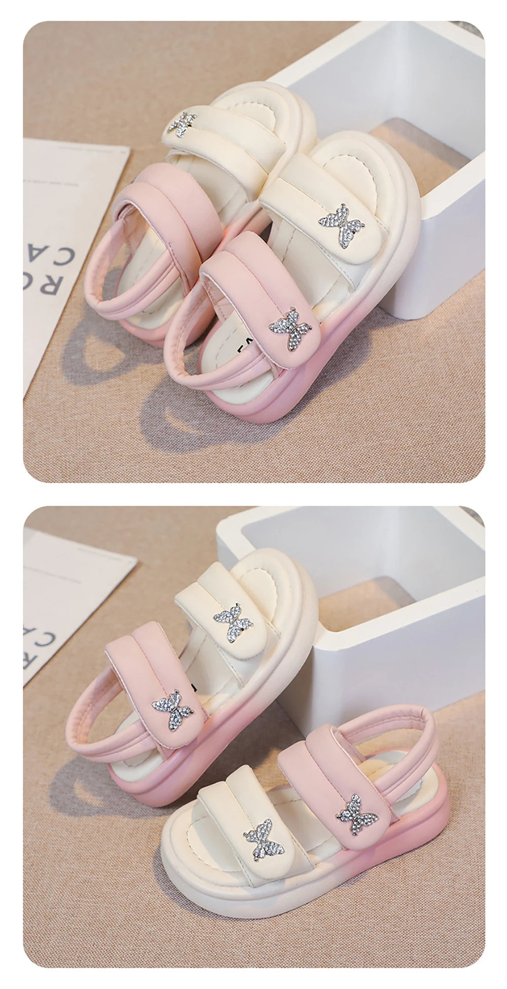 Korean Style Princess Sandals For Girls Rhinestone Butterfly Teenager Girl's Sandals Trend Fashion Teenager Beach Sandals Kids