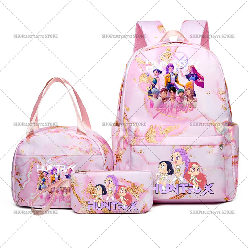 3pcs Movie Kpop Demon Hunters Backpack Lunch Bag Pencil Case Set Student Anime Fashion Schoolbag Pen Case Bento Pouch Suit Gifts