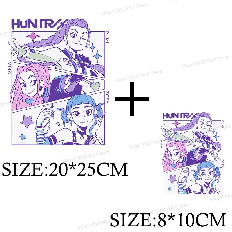 Kpop Demon Hunters Cartoon Patches for Clothes Vynil Heat Transfer Thermal Stickers DIY Kids T shirt Iron on for Women Appliqued