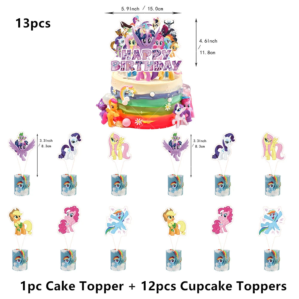 My Little Pony Foil Balloon Happy Birthday Latex Ballon Banner Party Decoration Cake Topper Supplies Backdrop Disposable Kid Toy