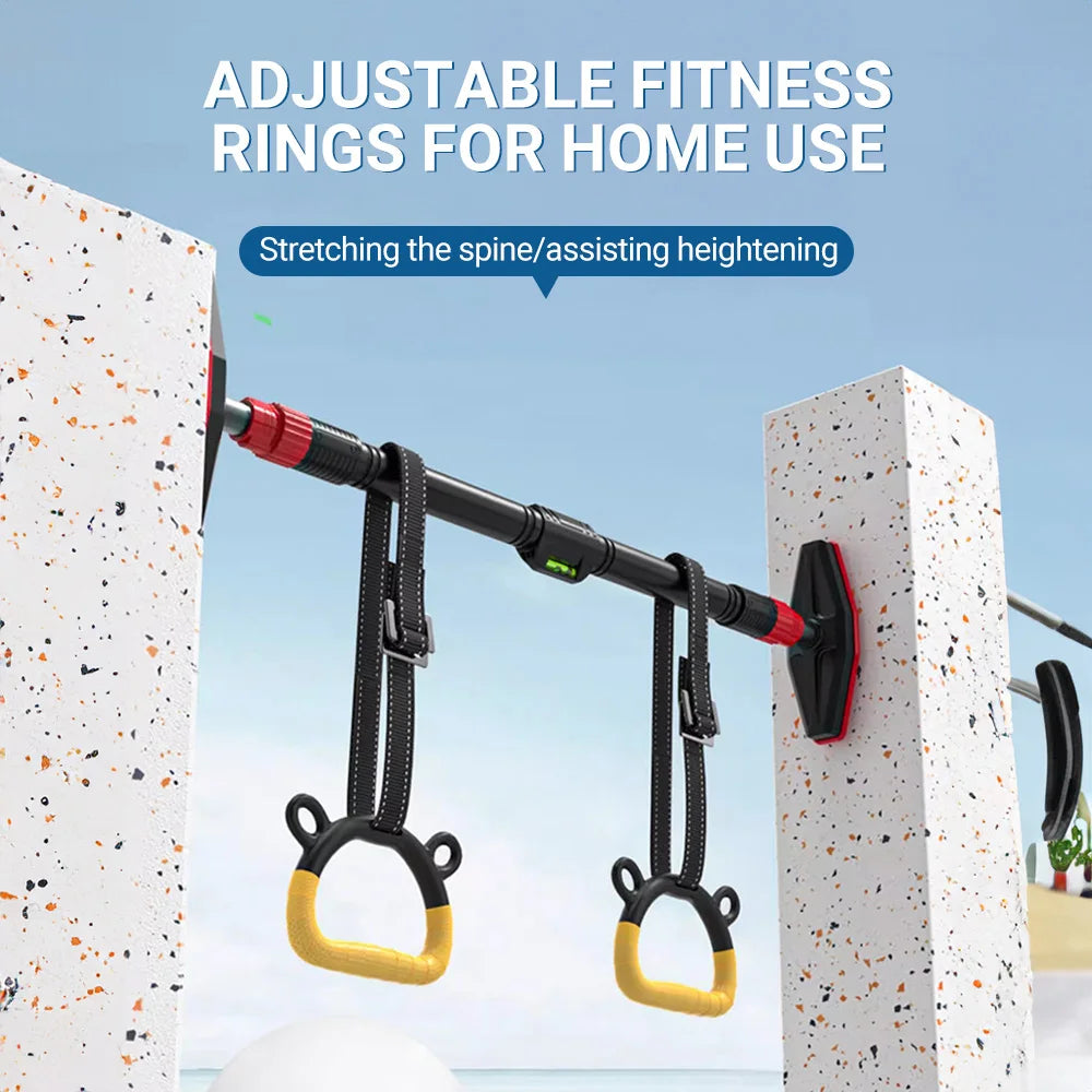 Kids Horizontal Bar with Gymnastic Rings Adjustable Hanging Straps for Indoor Pull-Up Hammock Play Children Fitness Strength Tra