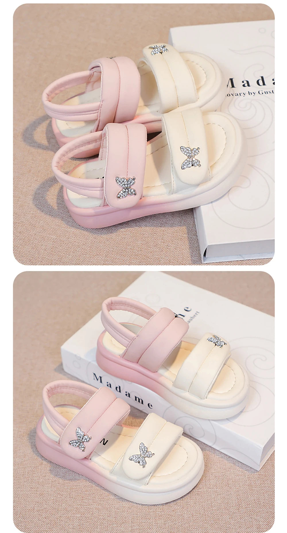 Korean Style Princess Sandals For Girls Rhinestone Butterfly Teenager Girl's Sandals Trend Fashion Teenager Beach Sandals Kids