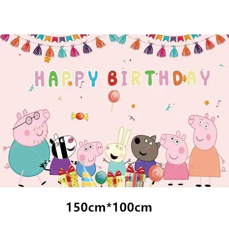 Peppa Pig Balloons Family Pink George Rebecca Susy Ballons Happy Birthday Banner Party Decoration Kids Cake Topper Tableware Toy