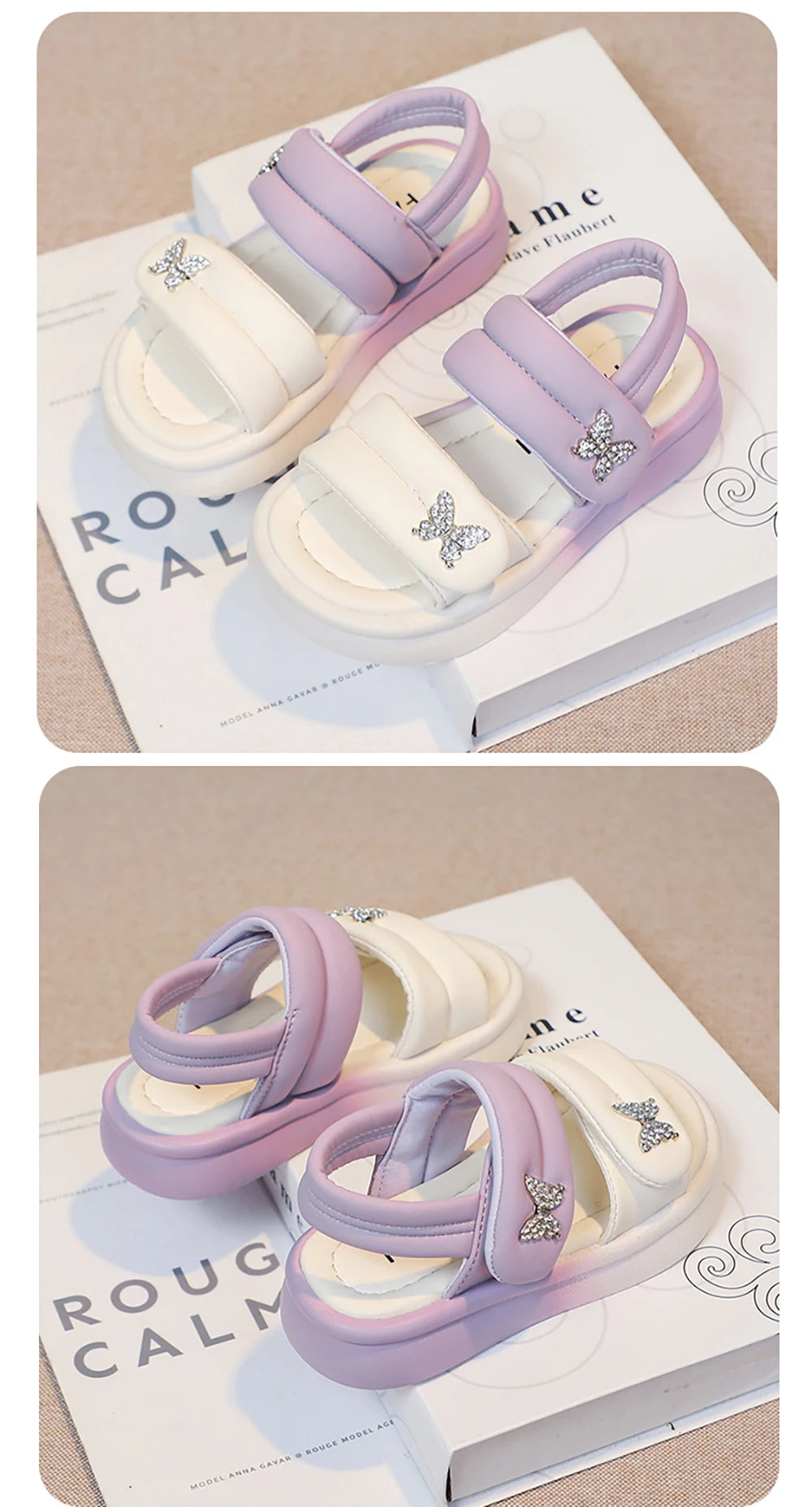 Korean Style Princess Sandals For Girls Rhinestone Butterfly Teenager Girl's Sandals Trend Fashion Teenager Beach Sandals Kids