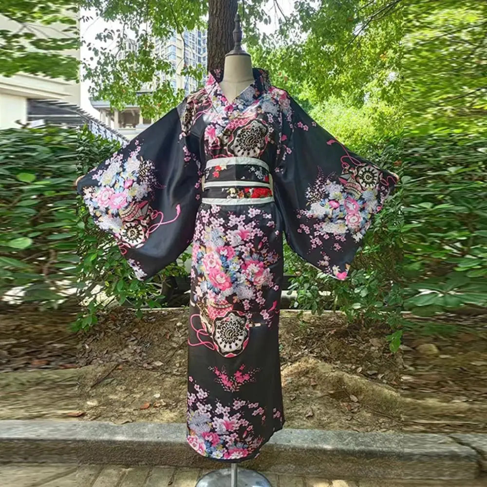 Cosplay Costume Traditional Japanese Kimono Japanese Style Elegance Sakura Girl Kimono Dress Asian Printed Floral