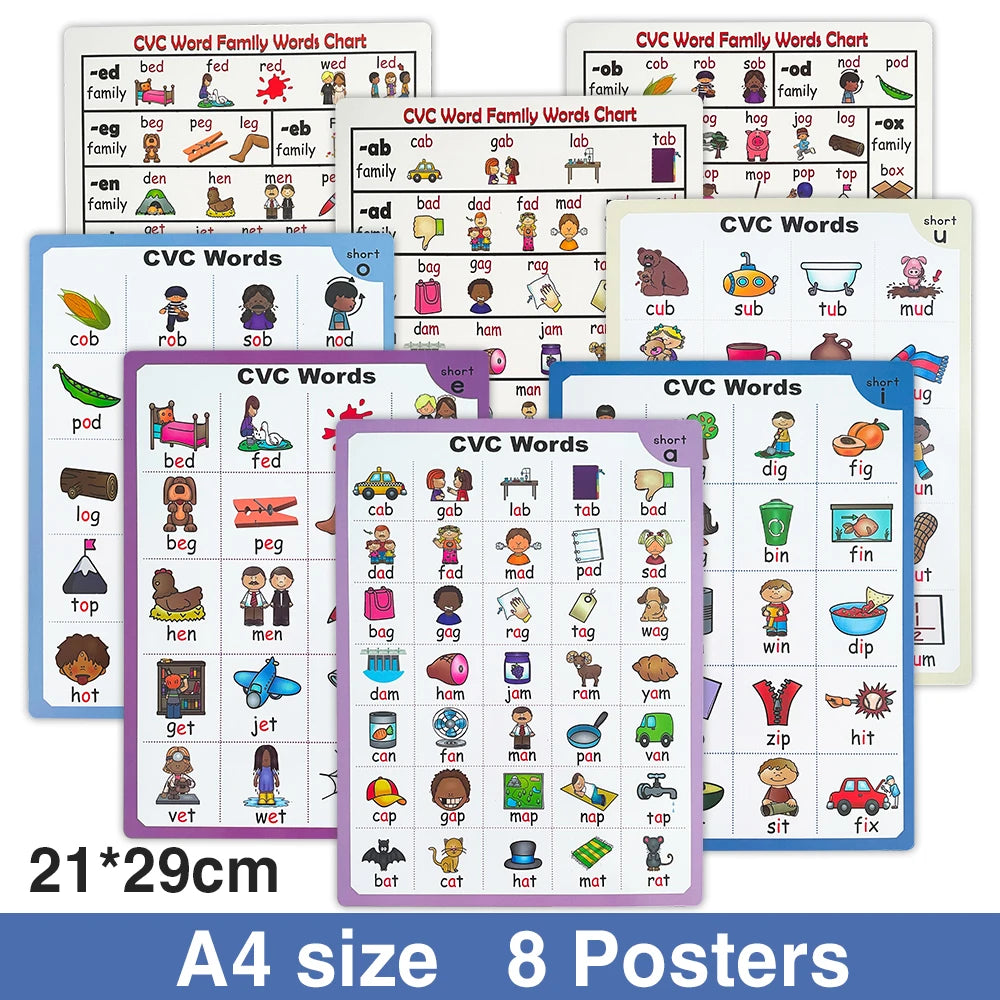 2books English CVC Words Phonics Workbook Language Arts Skills book for Kids children read & match & sound & sentence Worksheet