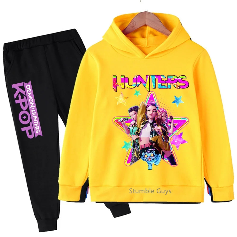 Kpop Demon Hunters Hoodie Set Kids Boys Girls Sportswear 3-12Y Autumn Anime Clothes