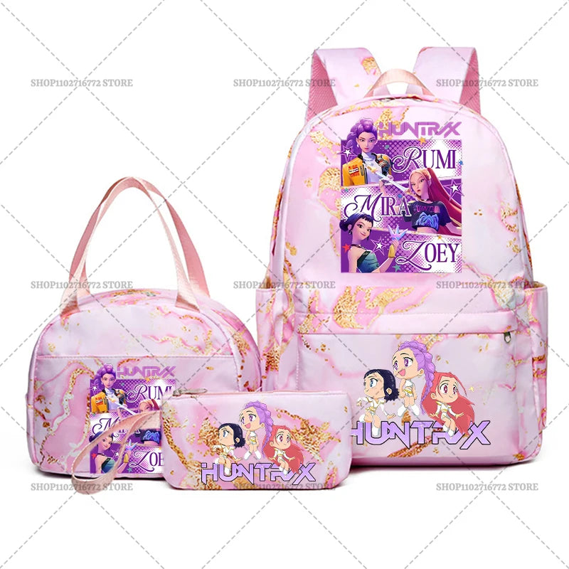 3pcs Movie Kpop Demon Hunters Backpack Lunch Bag Pencil Case Set Student Anime Fashion Schoolbag Pen Case Bento Pouch Suit Gifts