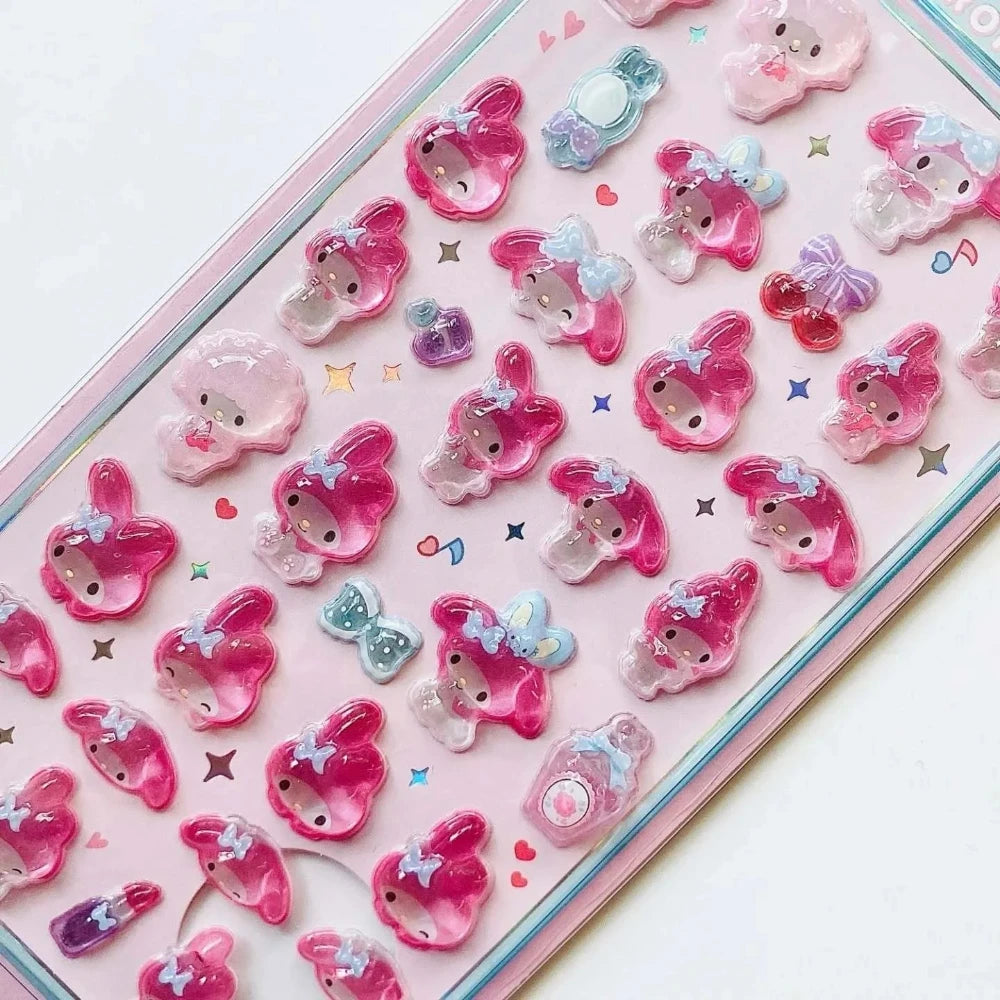Cute Anime Hellokitty Kuromi Cinnamoroll 3D Sanrio Stickers Transparent Jelly Crystal Decorative Sticker Phone Case DIY Kids Toy