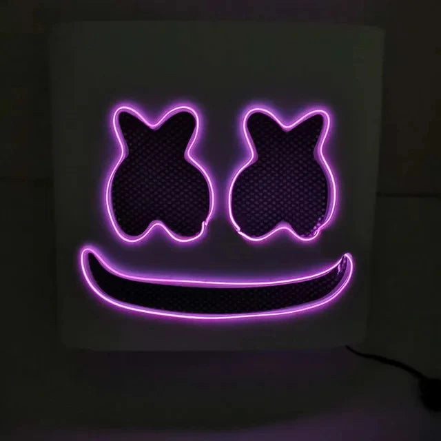 Halloween Light Up Mask Full Face LED Neon Marshmallow Mask Headgear Luminous DJ Music Festival Props Cosplay Rave Party Mask
