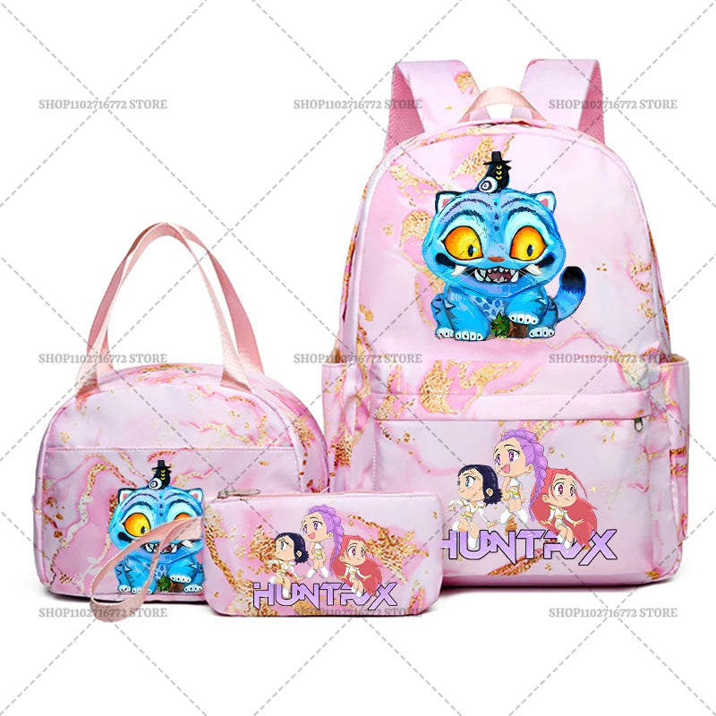 3pcs Movie Kpop Demon Hunters Backpack Lunch Bag Pencil Case Set Student Anime Fashion Schoolbag Pen Case Bento Pouch Suit Gifts