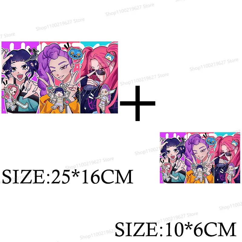 Kpop Demon Hunters Cartoon Patches for Clothes Vynil Heat Transfer Thermal Stickers DIY Kids T shirt Iron on for Women Appliqued