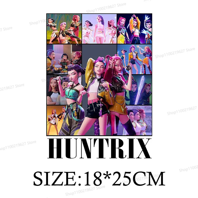 Kpop Demon Hunters Cartoon Patches for Clothes Vynil Heat Transfer Thermal Stickers DIY Kids T shirt Iron on for Women Appliqued