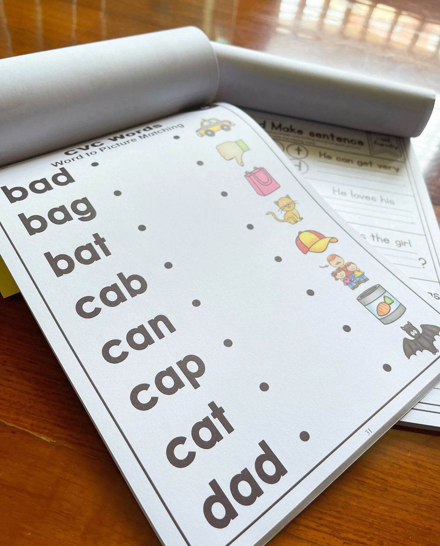 2books English CVC Words Phonics Workbook Language Arts Skills book for Kids children read & match & sound & sentence Worksheet