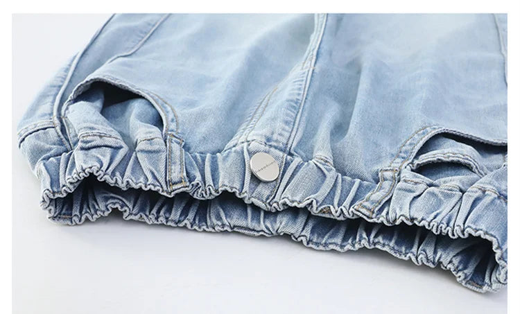 Jeans for Girls Fashion Clothes for Teenagers Solid Loose Kids Wide Leg Pants with Butterfly Children Denim Trousers Age 5-14T