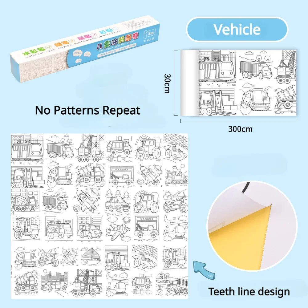 Children Drawing Roll Sticky Graffiti Scroll DIY Painting Color Filling Paper Coloring Papers for Kids Educational Toys Gifts