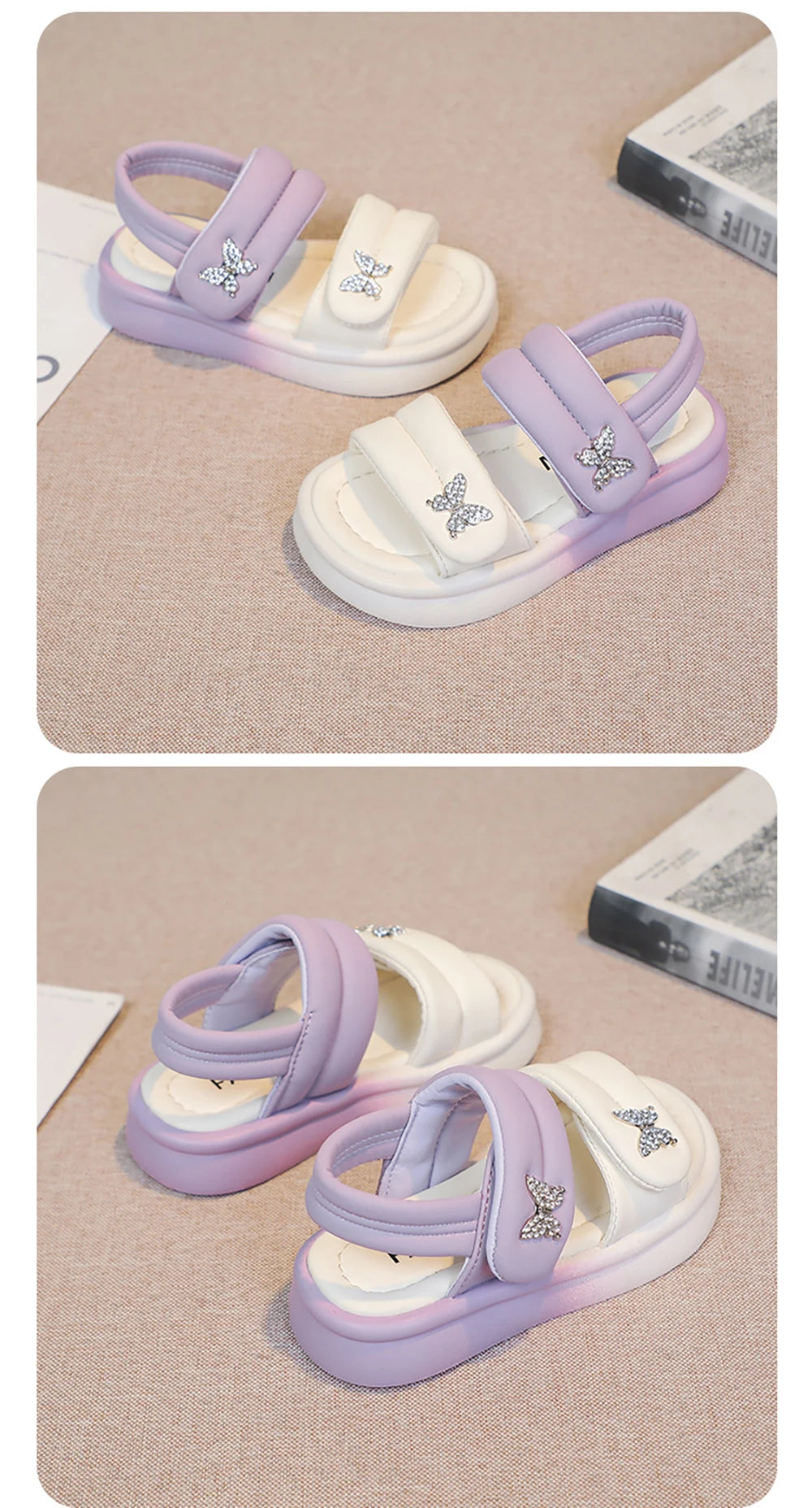 Korean Style Princess Sandals For Girls Rhinestone Butterfly Teenager Girl's Sandals Trend Fashion Teenager Beach Sandals Kids