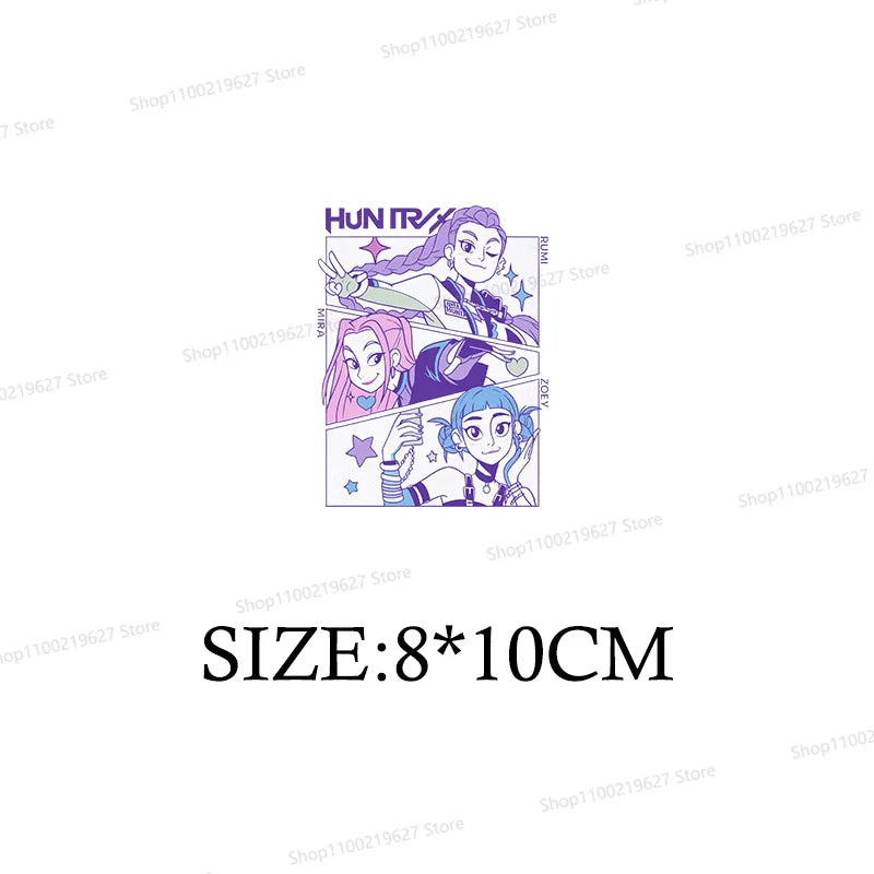 Kpop Demon Hunters Cartoon Patches for Clothes Vynil Heat Transfer Thermal Stickers DIY Kids T shirt Iron on for Women Appliqued