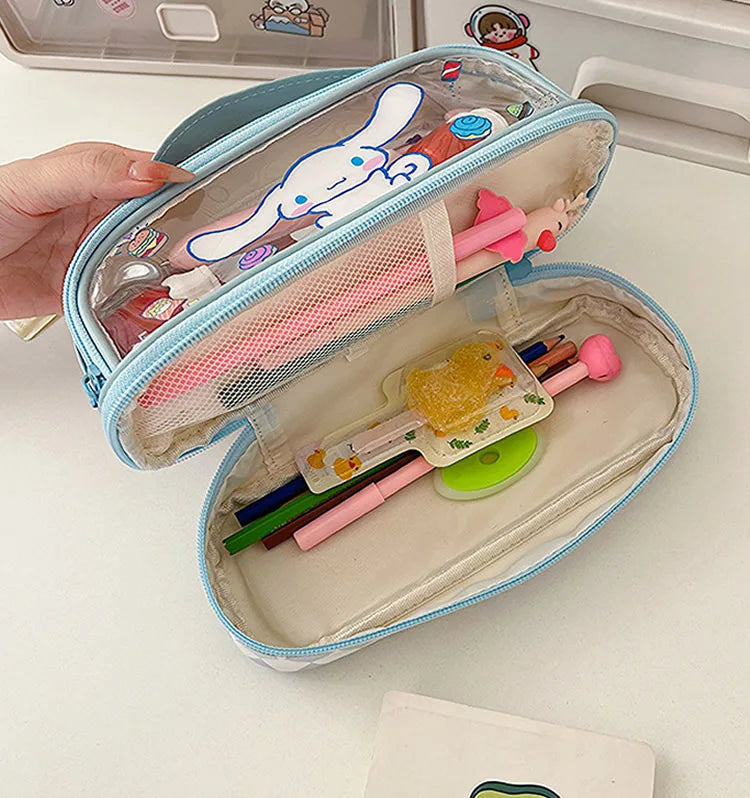 Sanrio Hello Kitty Pencil Bags Cartoon Kuromi My Melody Cinnamoroll Large Capacity Portable Stationery Box Storage Case Kids Toy