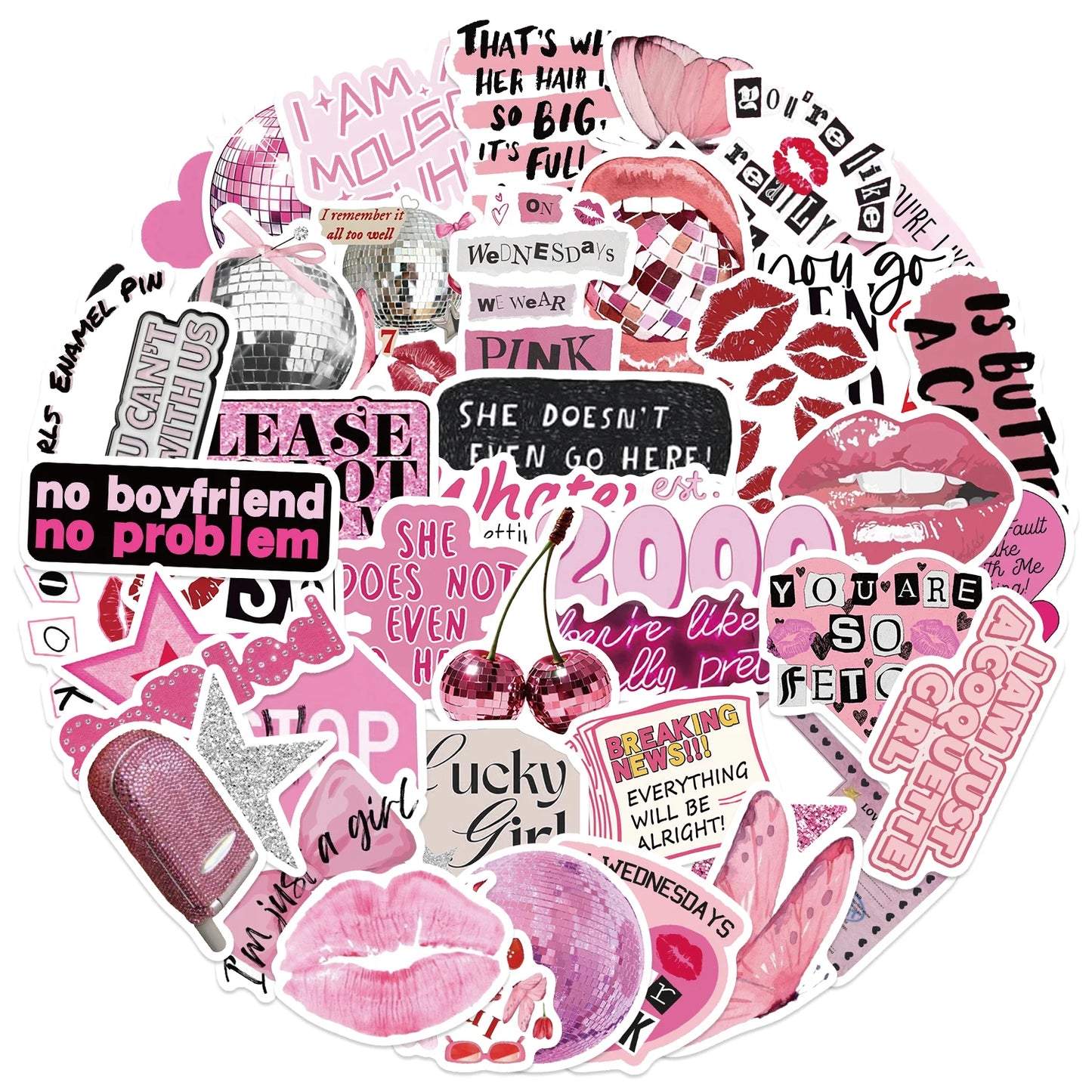 50pcs Ins Style Pink Ink Fresh Graffiti Stickers Suitable for Luggage Phone Cases Laptops Waterproof Cartoon Graffiti Stickers