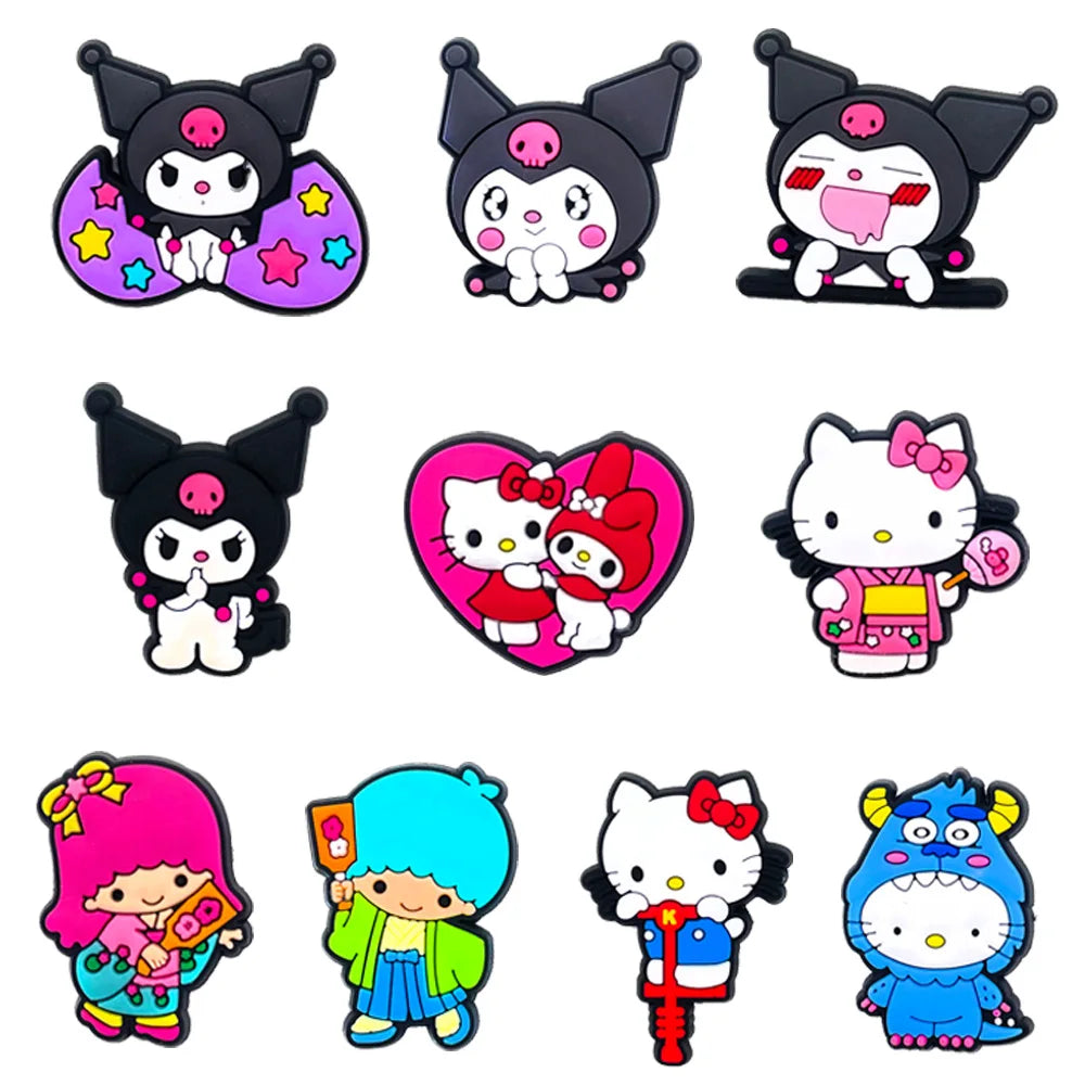 Fashion MINISO 1PCS Cartoon Cute Sanrio DIY Decorate Kuromi Shoe Charms PVC Black Sandals Accessories Kids Girls Boy X-mas Gifts