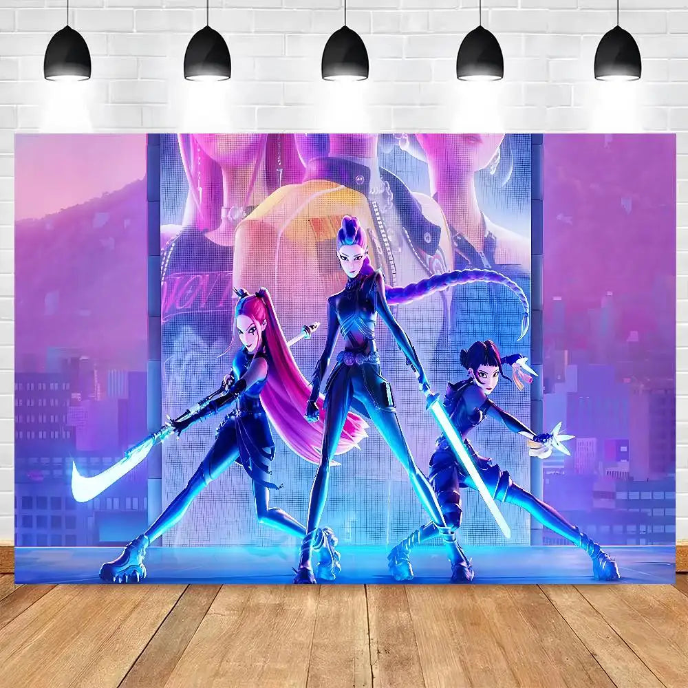 KPop Demon Hunters Cartoon Theme Party Backdrop Vinyl Photography Background Birthday Party Decorations