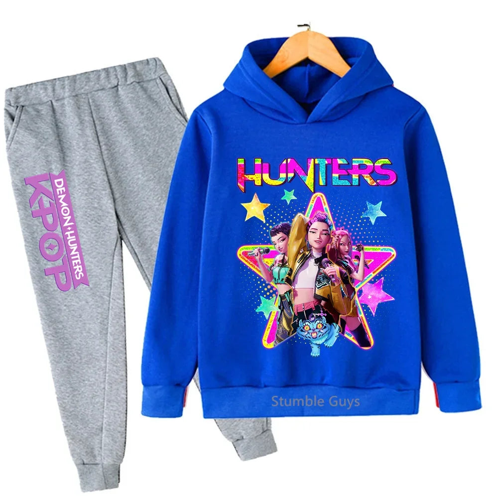 Kpop Demon Hunters Hoodie Set Kids Boys Girls Sportswear 3-12Y Autumn Anime Clothes