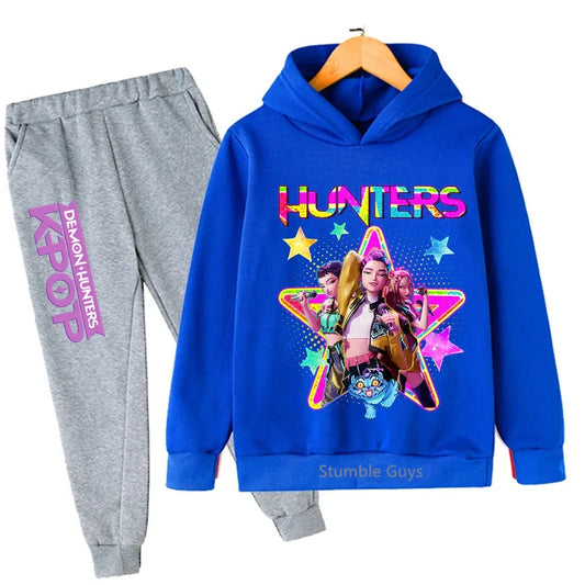 Kpop Demon Hunters Hoodie Set Kids Boys Girls Sportswear 3-12Y Autumn Anime Clothes