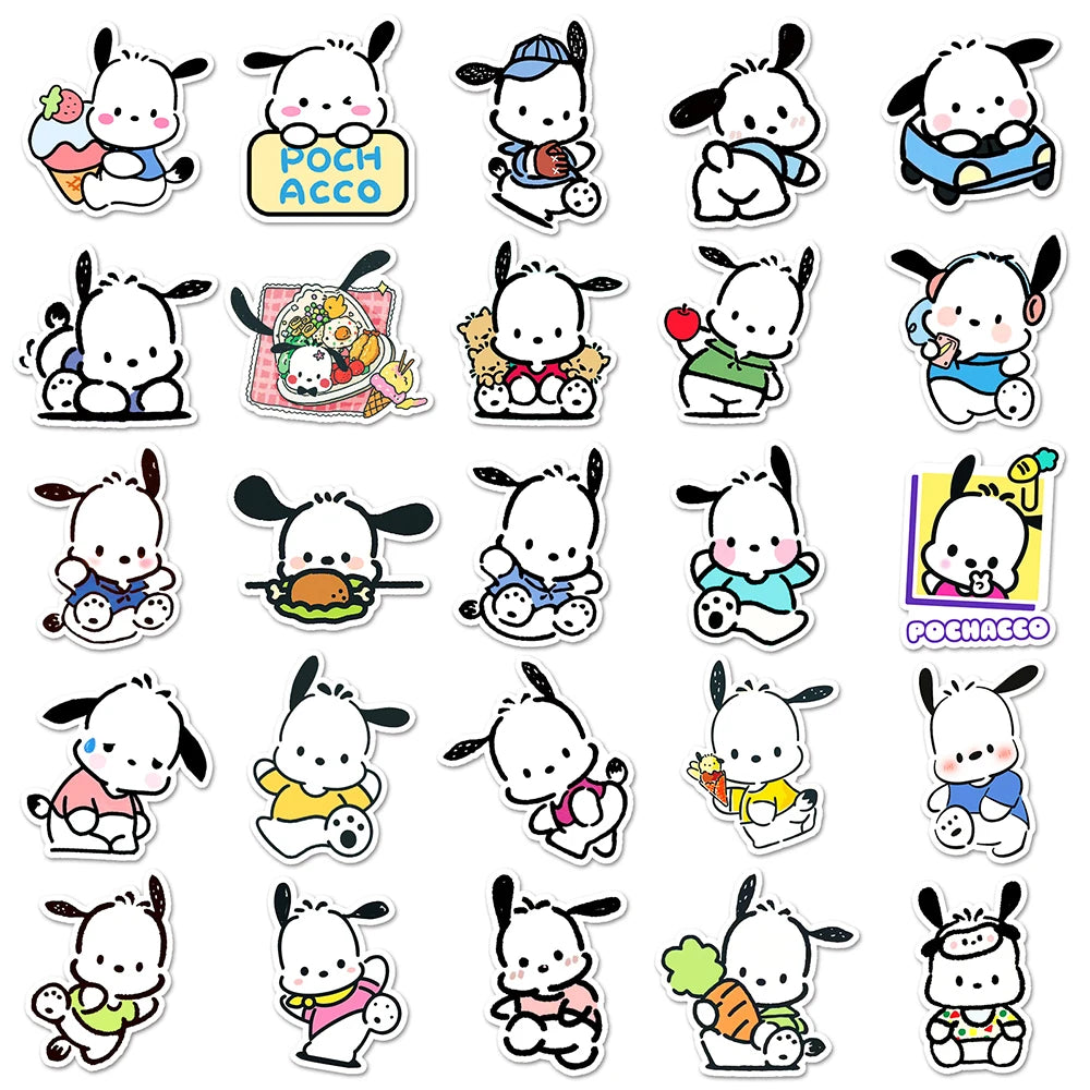 10/30/50pcs Cute Pochacco Stickers for Kids Funny Sanrio Cartoon Decals Toy Stationery Notebook Phone Case Graffiti Sticker Pack
