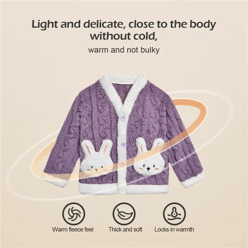 Autumn Winter Children Sleepwear Baby Pajamas Set Thick Flannel Fleece Child Sleepwear 2Pcs Sets Warm Home Suits Kids Clothes