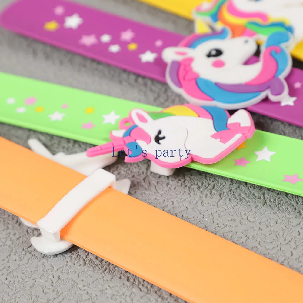 6Pcs Cartoon Unicorn Star Silicone Slap Bracelets Wristband Toys for Kids Birthday Party Favors Baby Shower Souvenir Goodie Bag