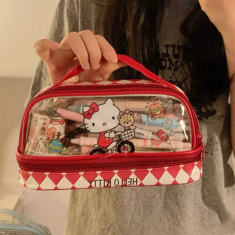 Sanrio Hello Kitty Pencil Bags Cartoon Kuromi My Melody Cinnamoroll Large Capacity Portable Stationery Box Storage Case Kids Toy